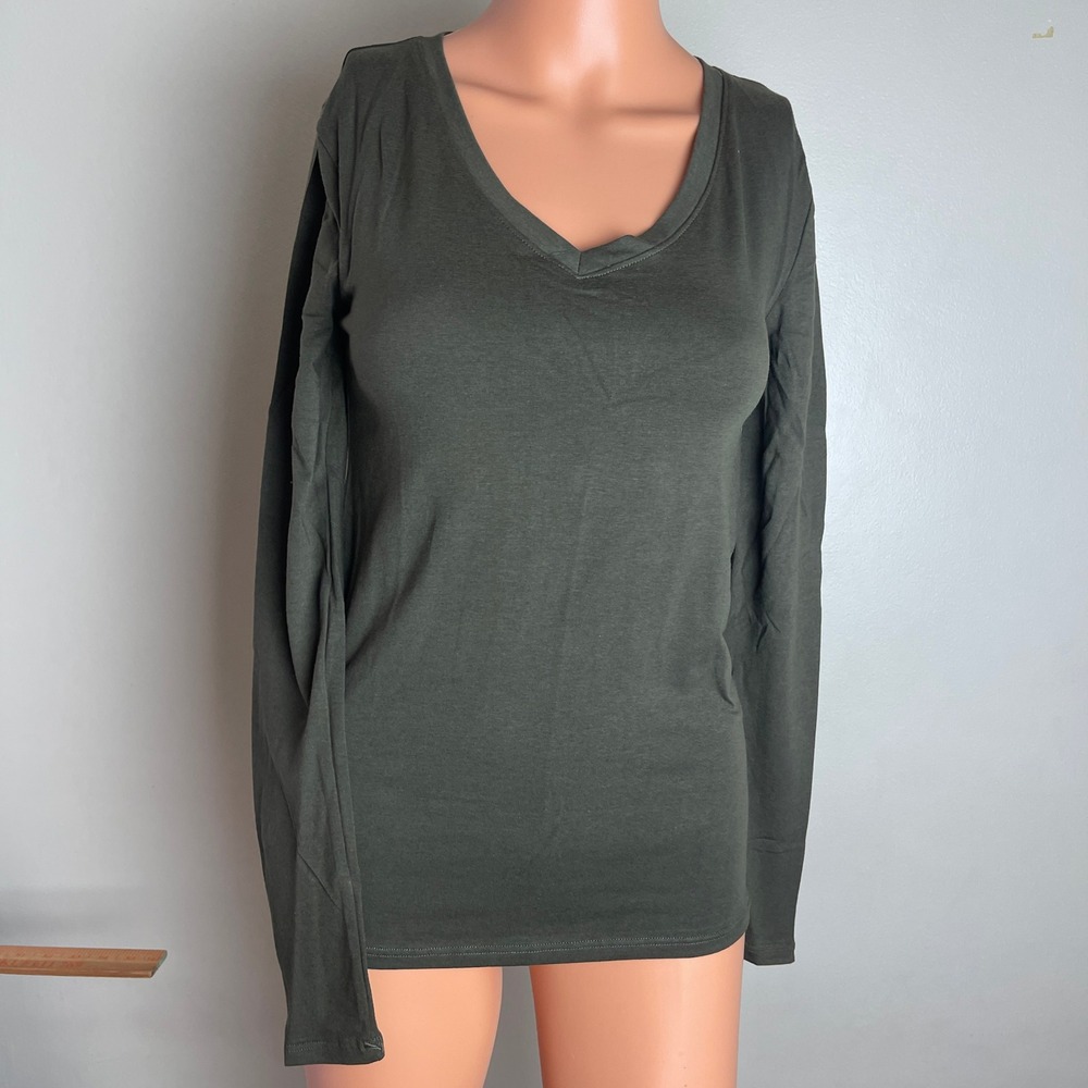 Zenana Outfitters Womens V-Neck Long Sleeve Top Olive Green Small GT-3358